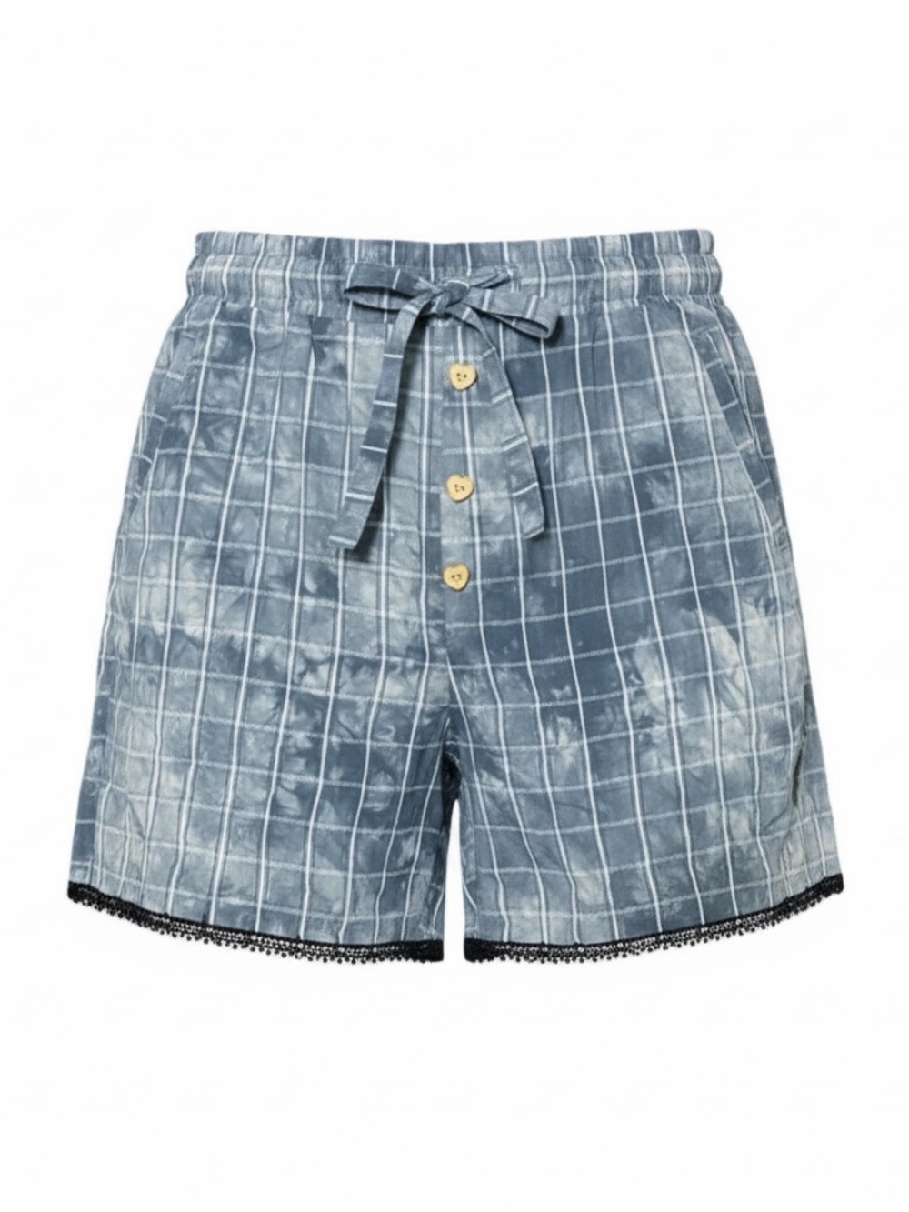 POL Washed Blue Plaid Pull on Shorts